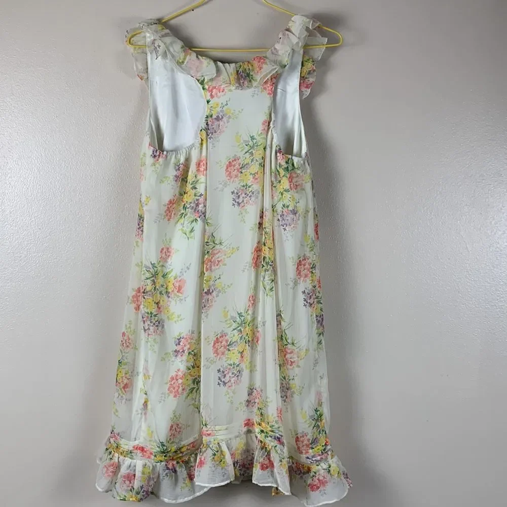 Girl Ralph Lauren Floral Chiffon Ruffle Shift Dress Size 16 Pastel Spring Easter